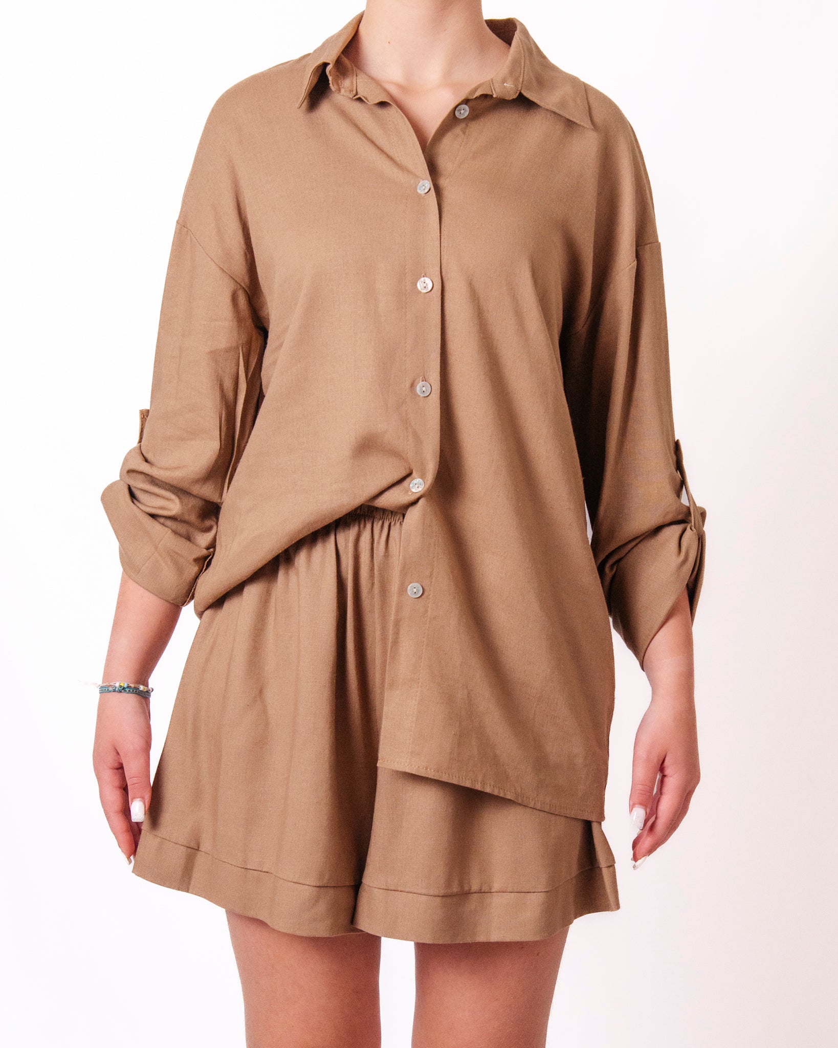Coordinato camicia oversize e shorts in lino Donna  -  16166/26207
