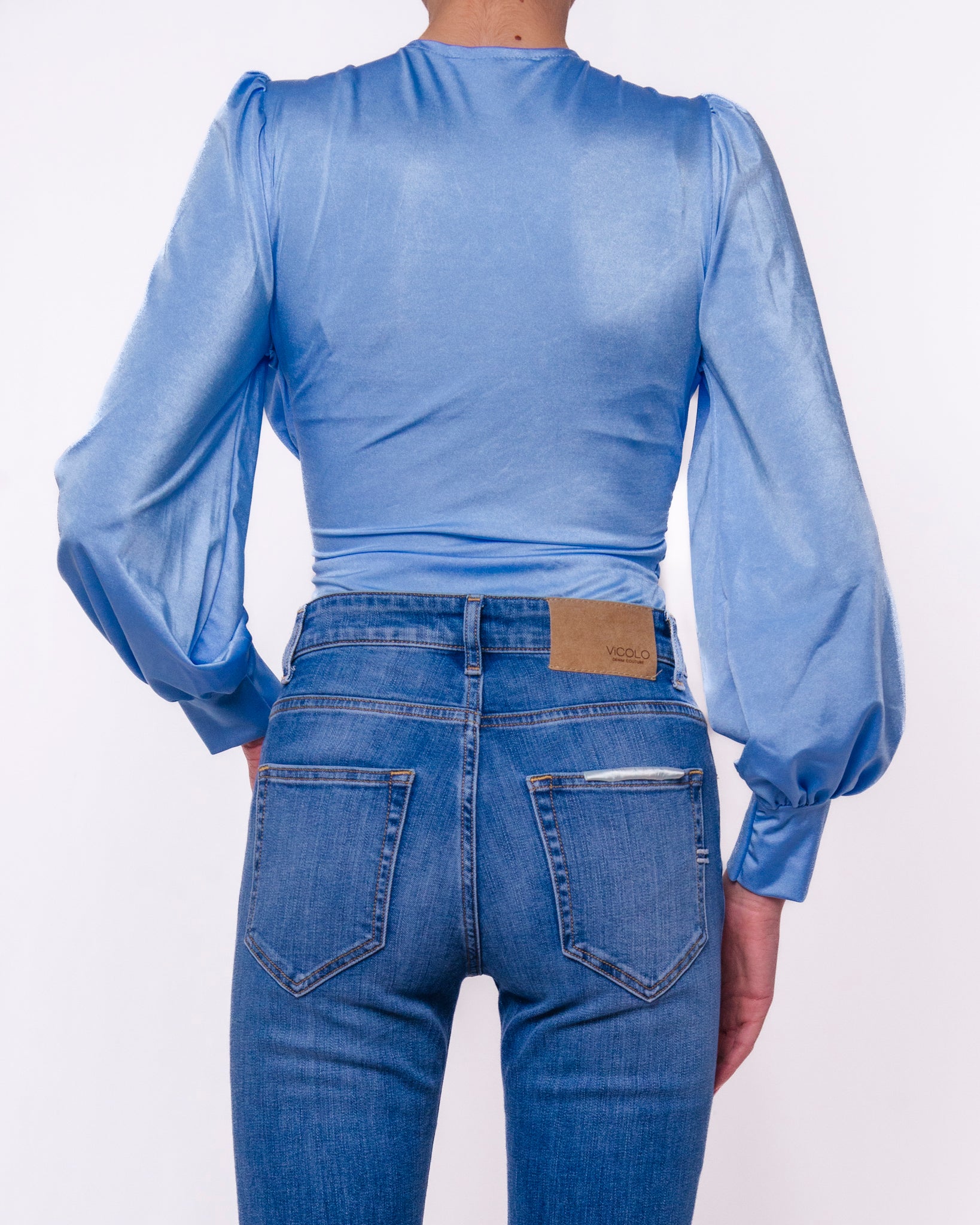 Body Scollo V con Maniche a Sbuffo e Fascia in Vita Donna  -  5117BO