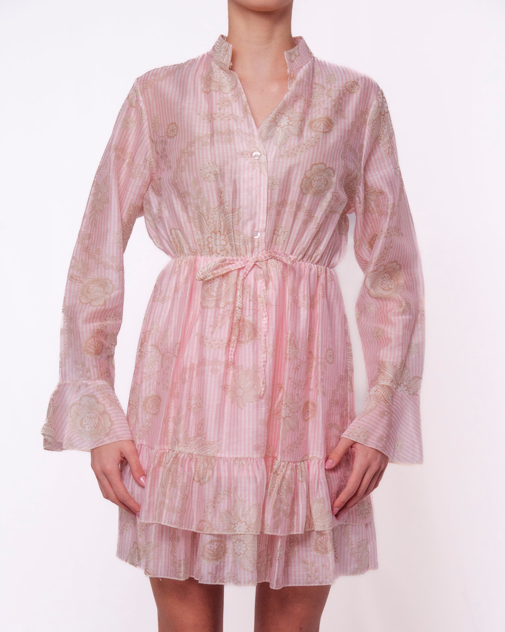 Abito Chemisier a Righe con Gonna a Balze e Maniche a Campana Donna  -  921207KA