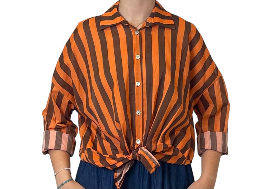 Camicia oversize a righe colletto classico Donna  -  81304V