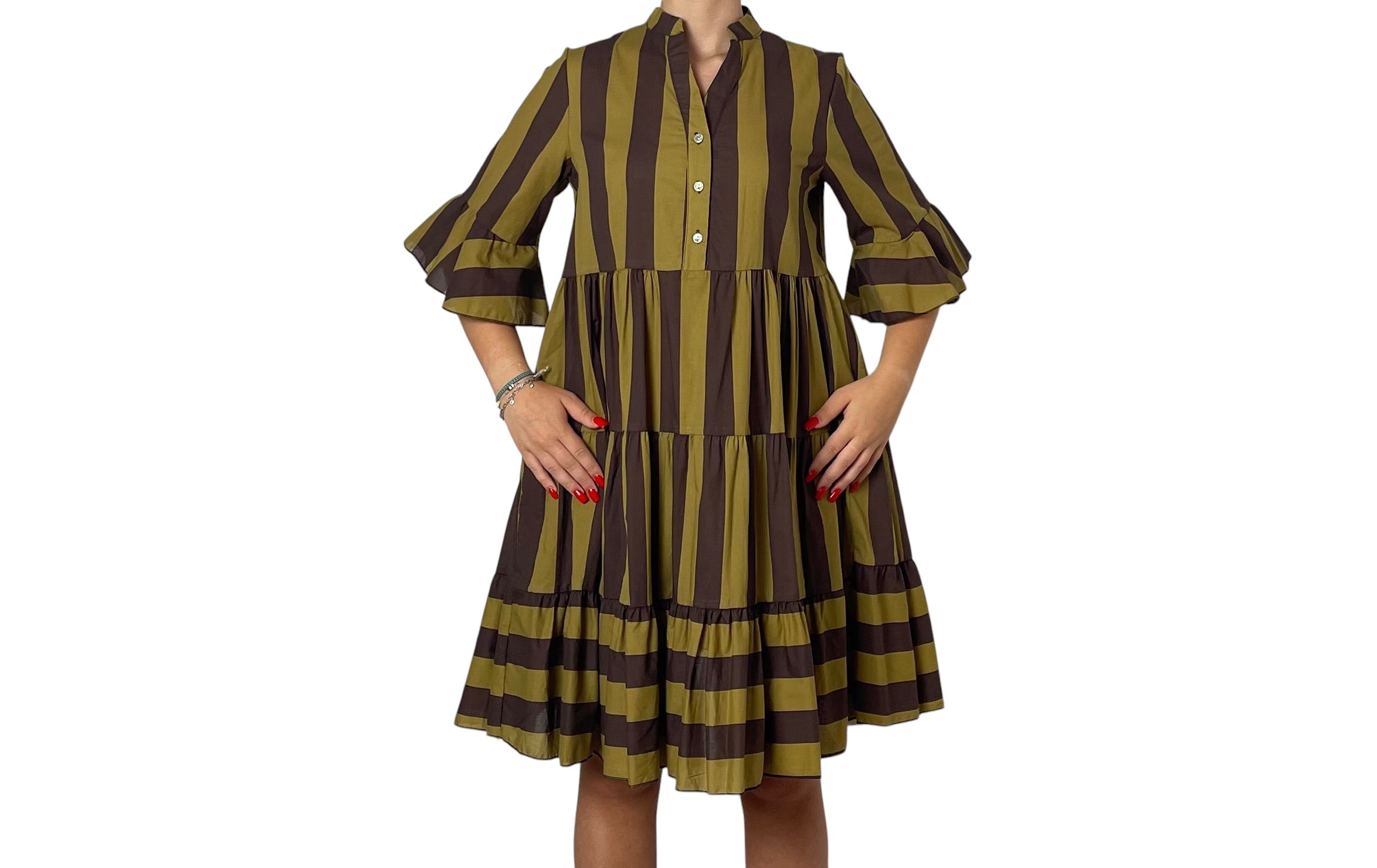 Abito Lungo a Righe con Gonna a Balze Donna  -  2907R
