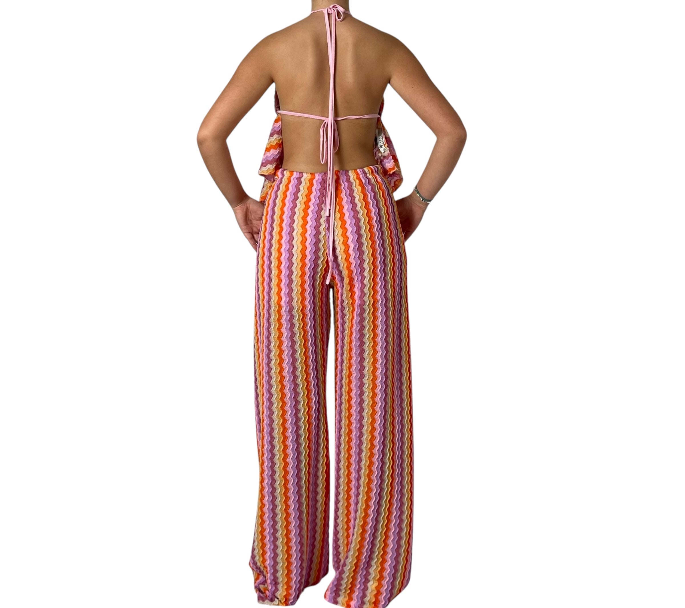 Completo con Fantasia Zigzag a Righe: Top e Pantalone a Zampa Donna  -  47710/48845BO