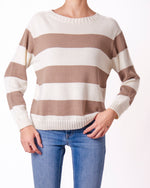 Maglione a Righe Larghe Scollo Tondo Manica Lunga Donna  -  82513KA