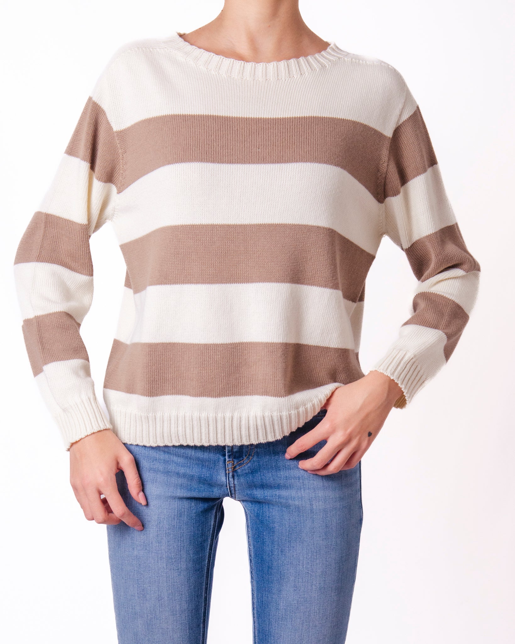 Maglione a Righe Larghe Scollo Tondo Manica Lunga Donna  -  82513KA
