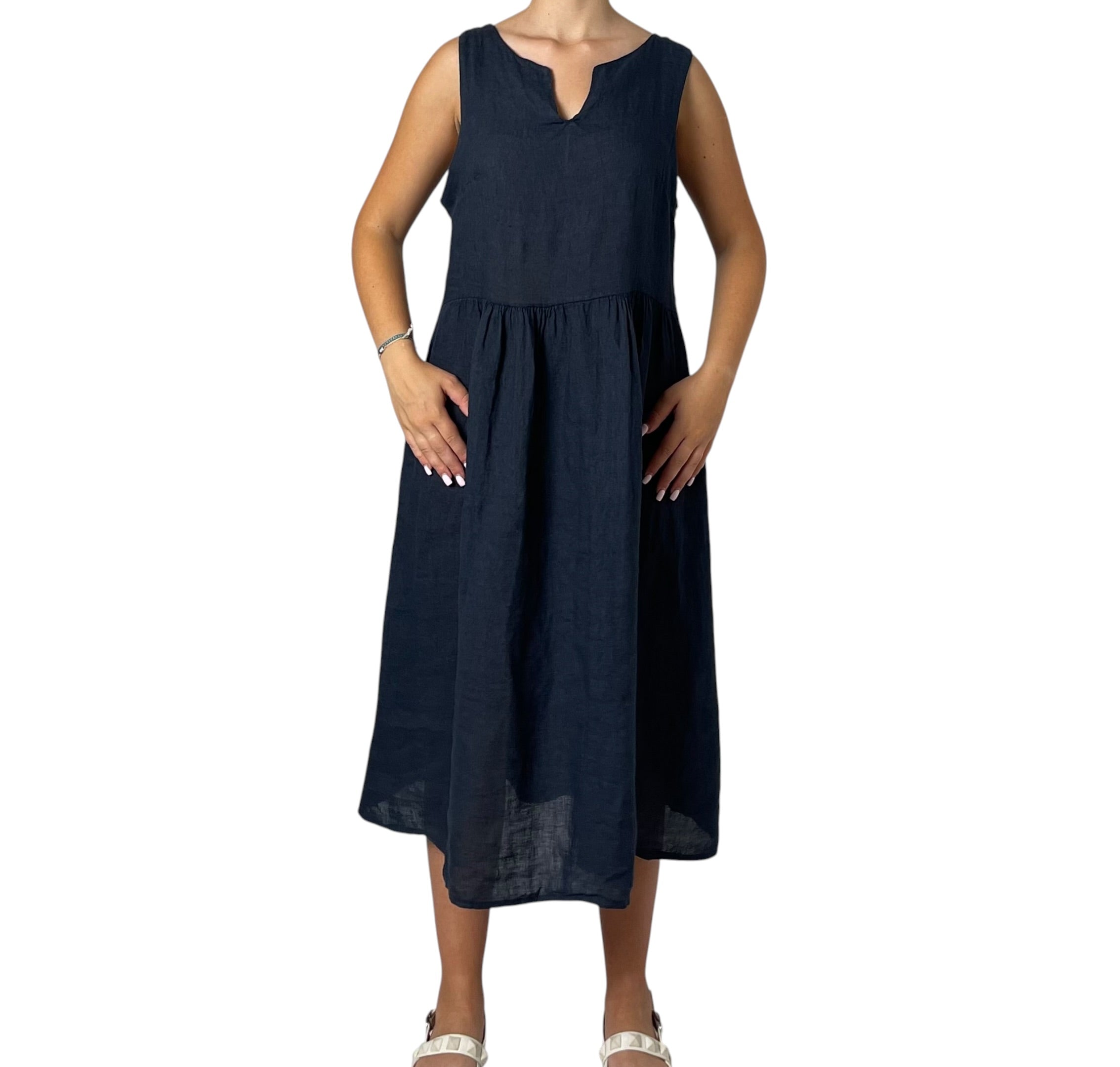 Abito Midi Svasato in Lino con Scollo a V Donna  -  2191KA