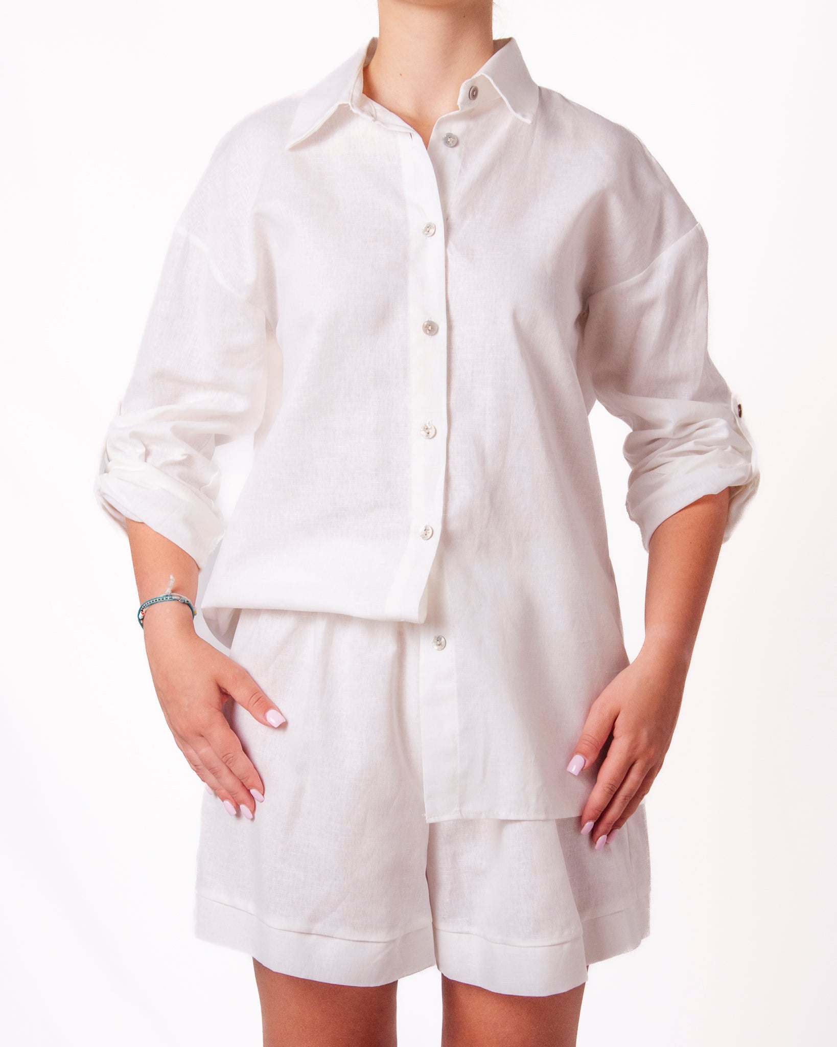 Coordinato camicia oversize e shorts in lino Donna  -  16166/26207