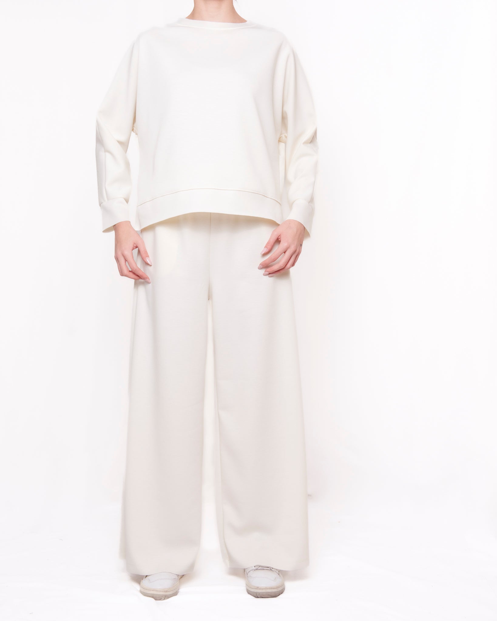 Completo felpa e pantaloni a gamba larga tinta unita Donna  -  24255KA