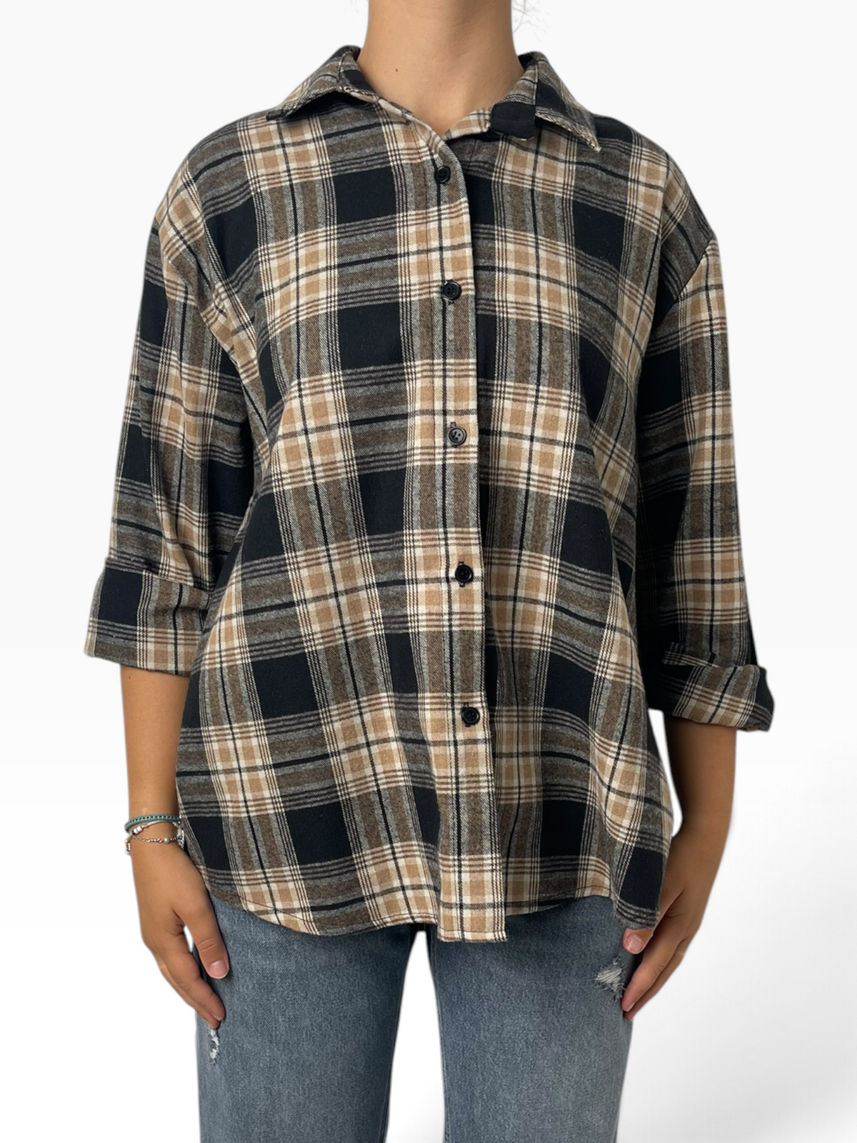 Camicia scozzese oversize effetto flanella Donna  -  25371V