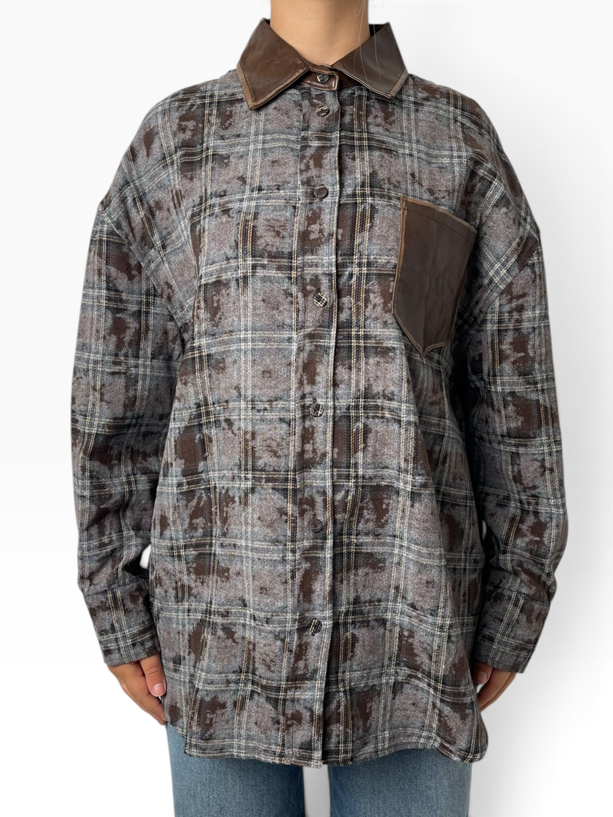Camicia oversize con inserti effetto pelle Donna  -  TAC1318