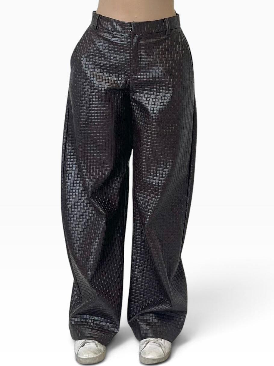Pantaloni effetto pelle intrecciata larghi Donna  -  6214LU