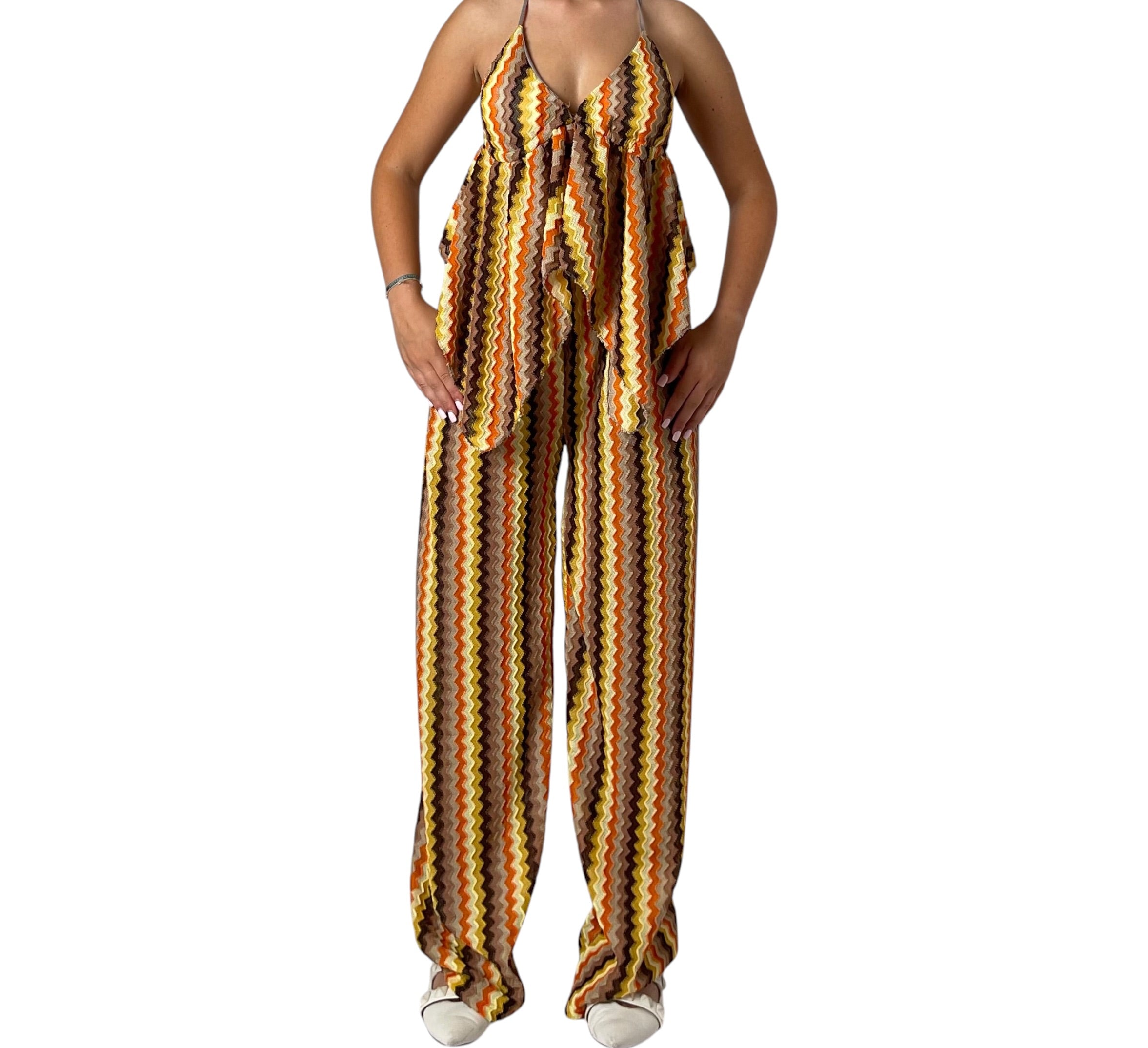 Completo con Fantasia Zigzag a Righe: Top e Pantalone a Zampa Donna  -  47710/48845BO