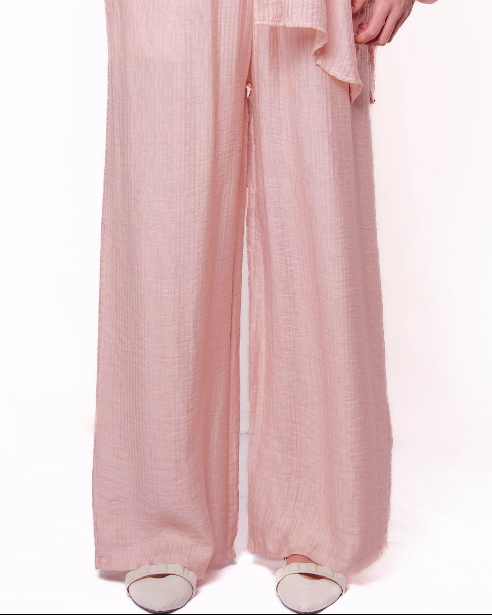 Pantaloni wide leg cotone garza elastico in vita Donna  -  7002V