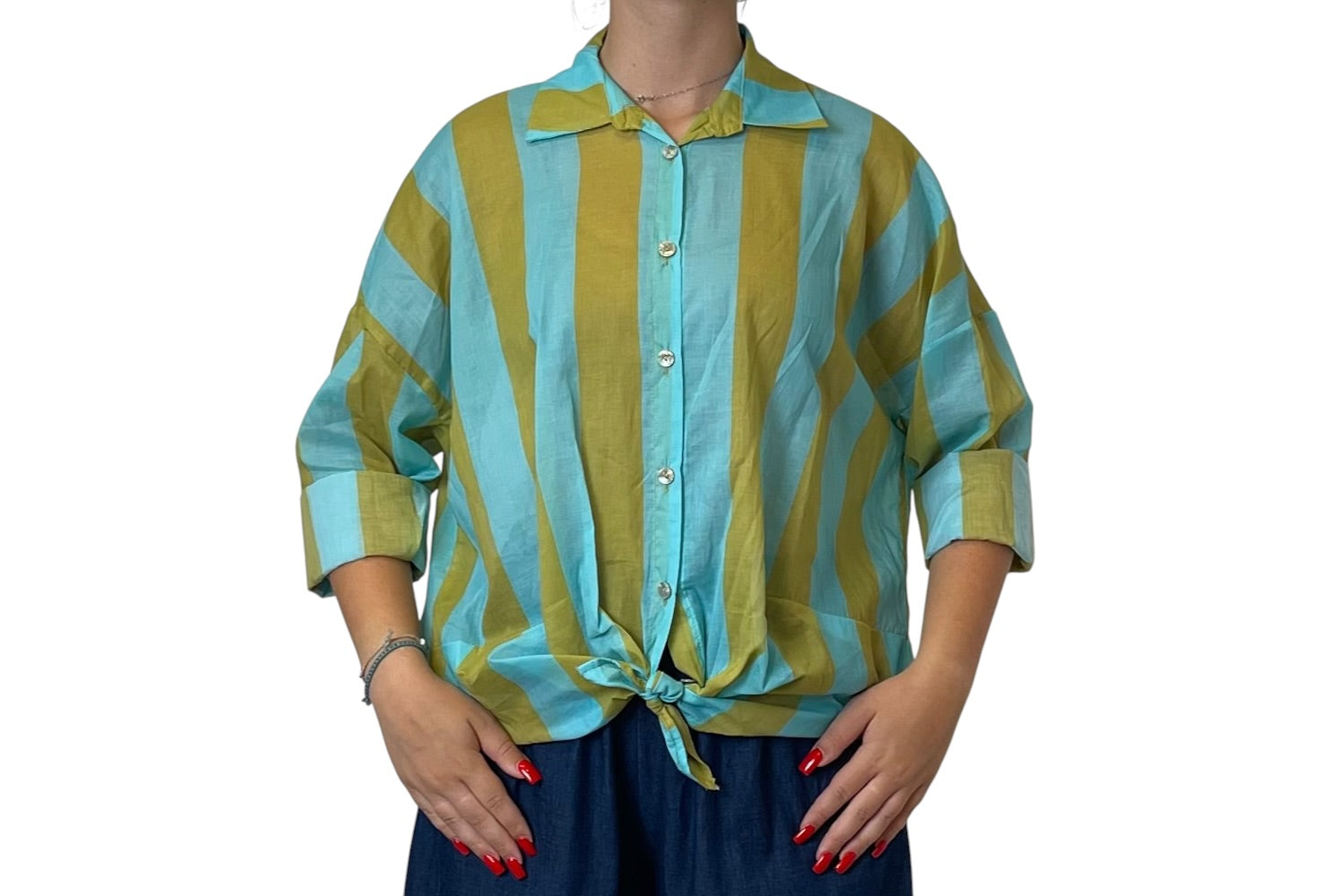 Camicia oversize a righe colletto classico Donna  -  81304V
