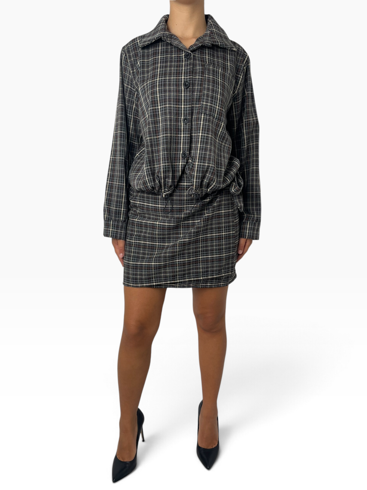 Giacca scozzese oversize con coulisse Donna  -  7269V