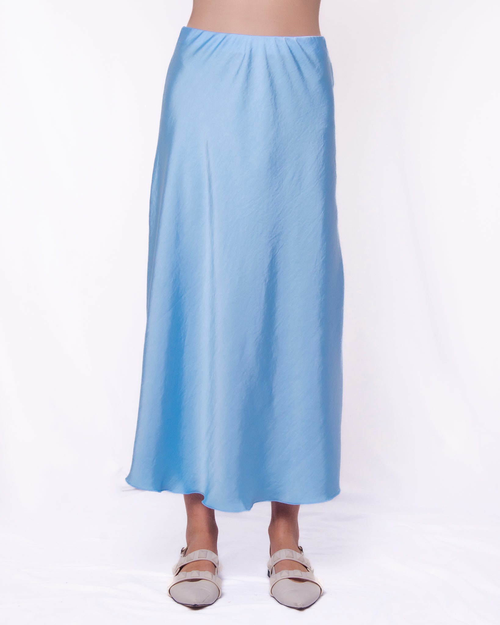 Gonna lunga effetto raso svasata elastico in vita Donna  -  853836EC