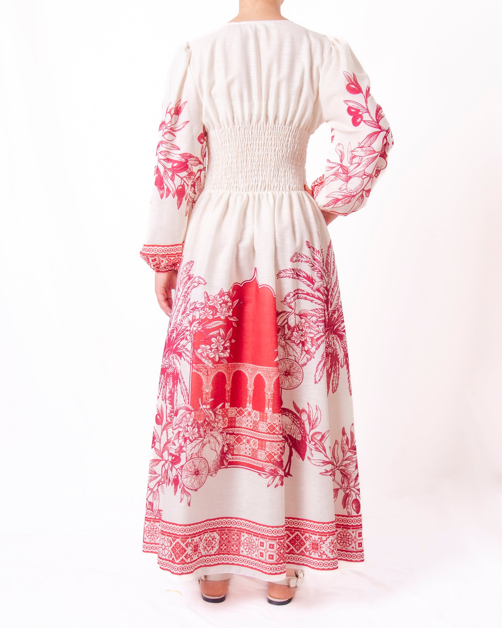 Abito Lungo con Stampa Toile de Jouy e Maniche a Palloncino Donna  -  26022