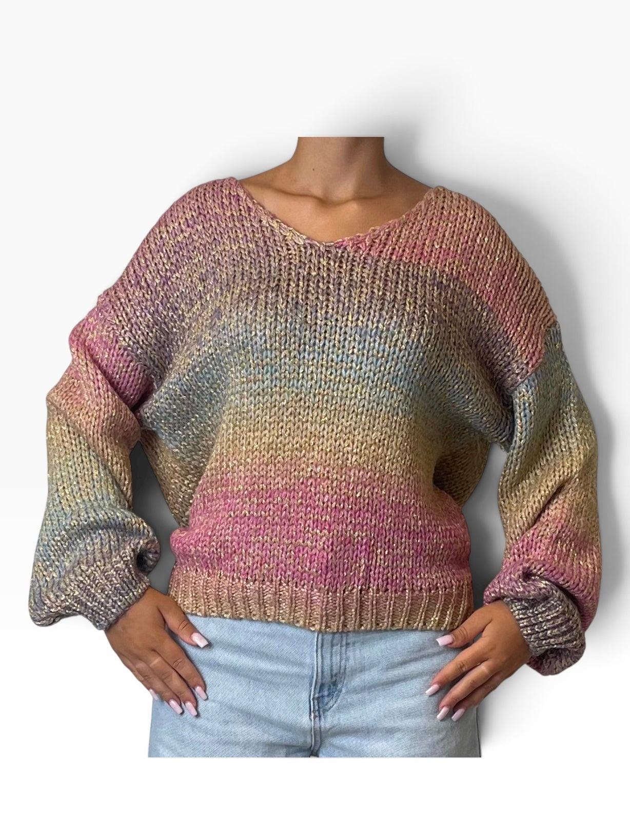 Maglia scollo V degradé lurex Donna  -  256659EC