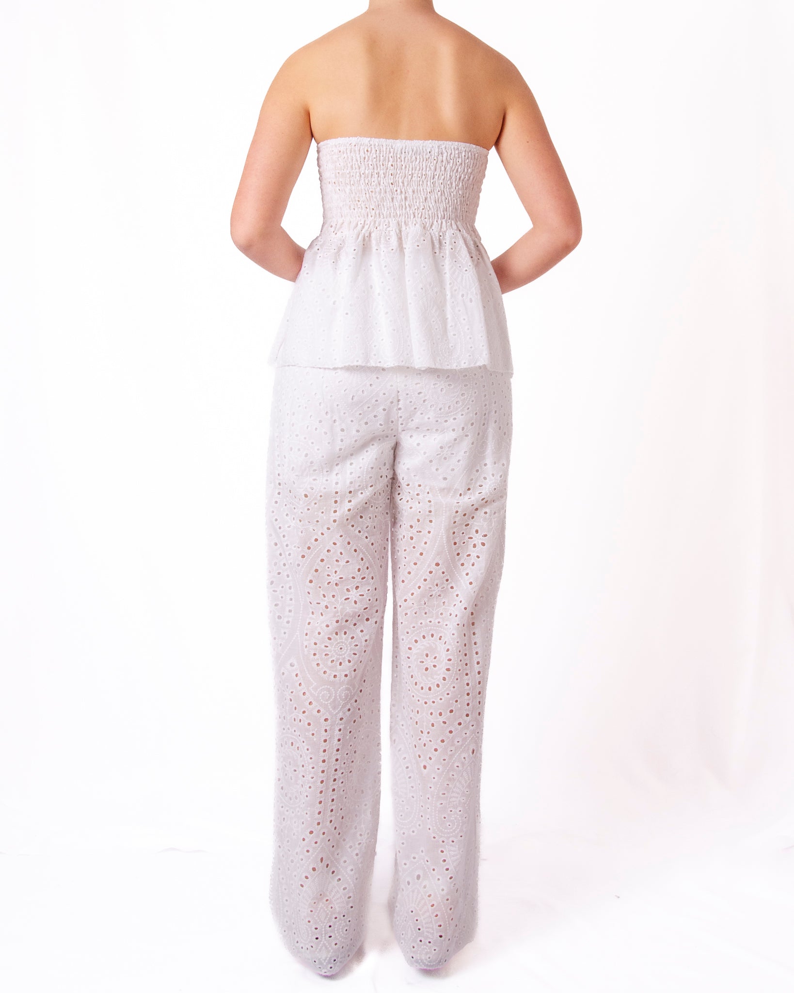 Coordinato top bustier e pantalone wide leg in sangallo Donna  -  53868GH