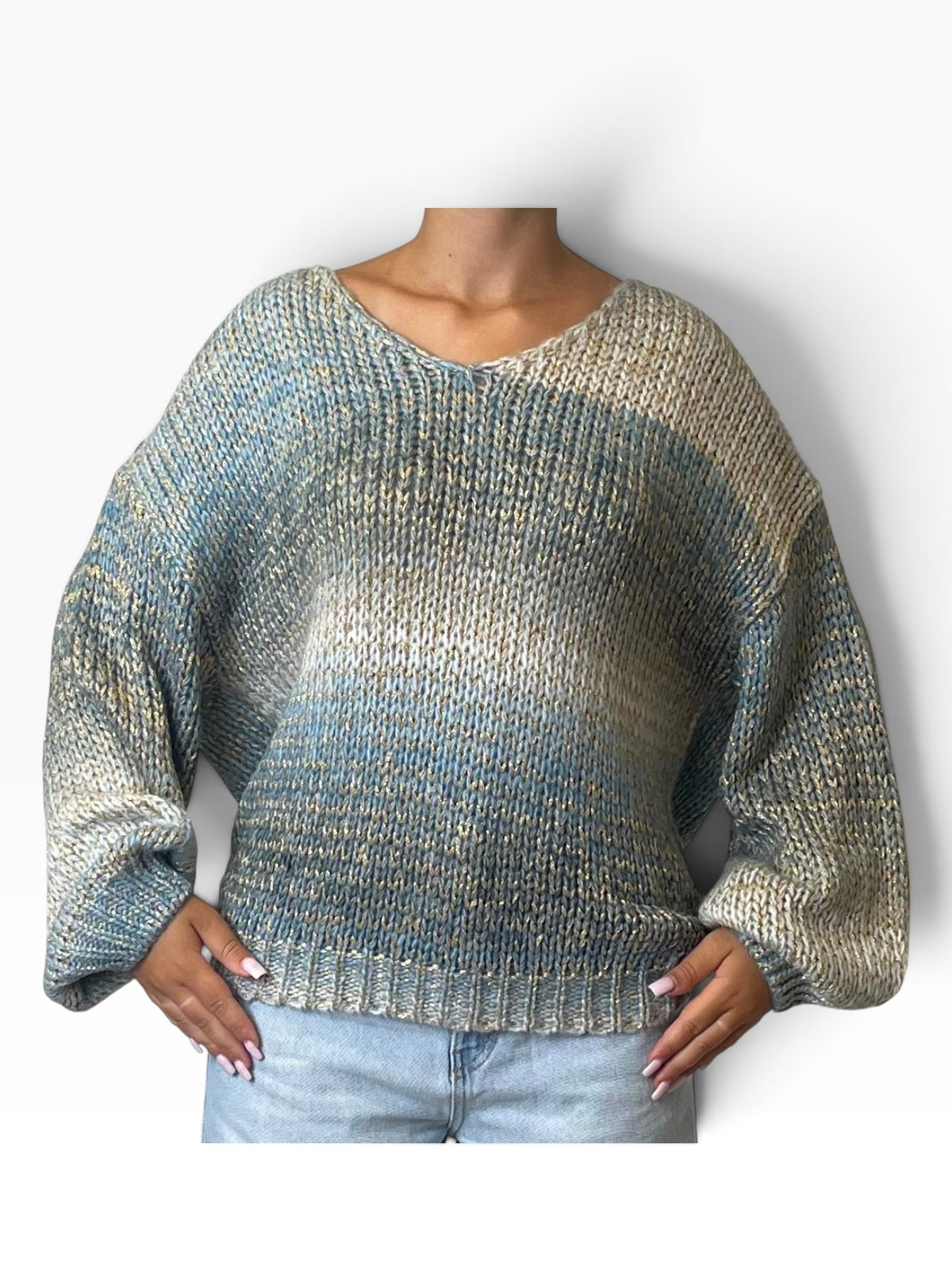 Maglia scollo V degradé lurex Donna  -  256659EC
