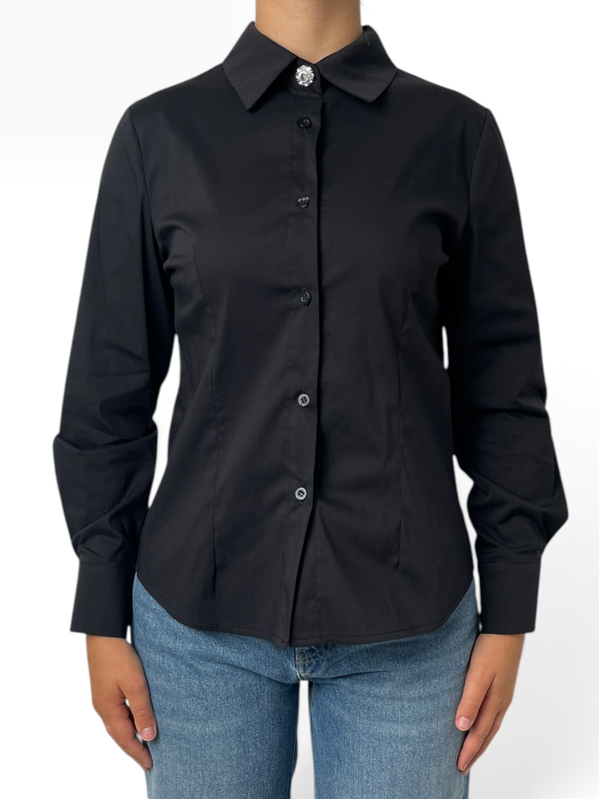 Camicia sciancrata in popeline stretch Donna  -  74827