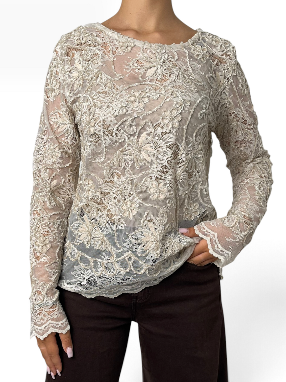 Blusa in pizzo floreale ricamato Donna  -  56707CI