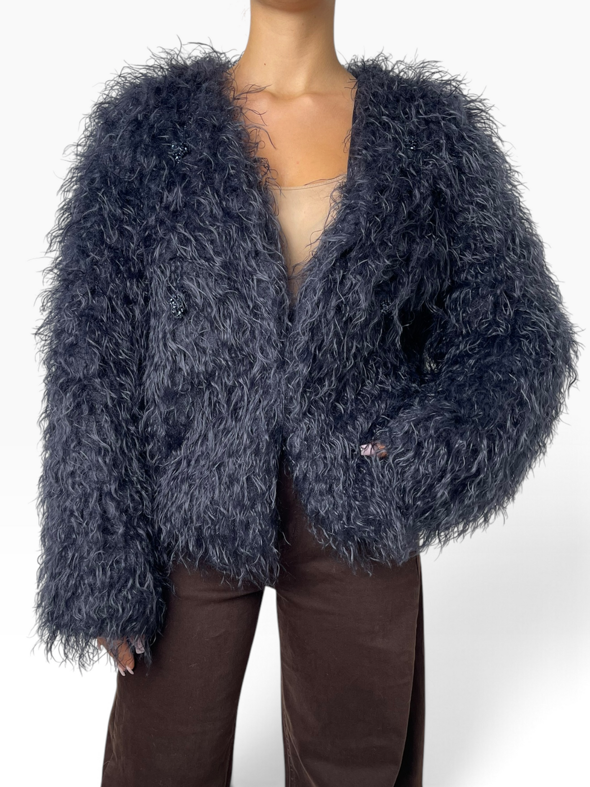 Giacca in eco-pelliccia con bottoni gioiello Donna  -  23473CI