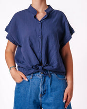Blusa Lino Manica Corta Nodo Donna  -  61332CL