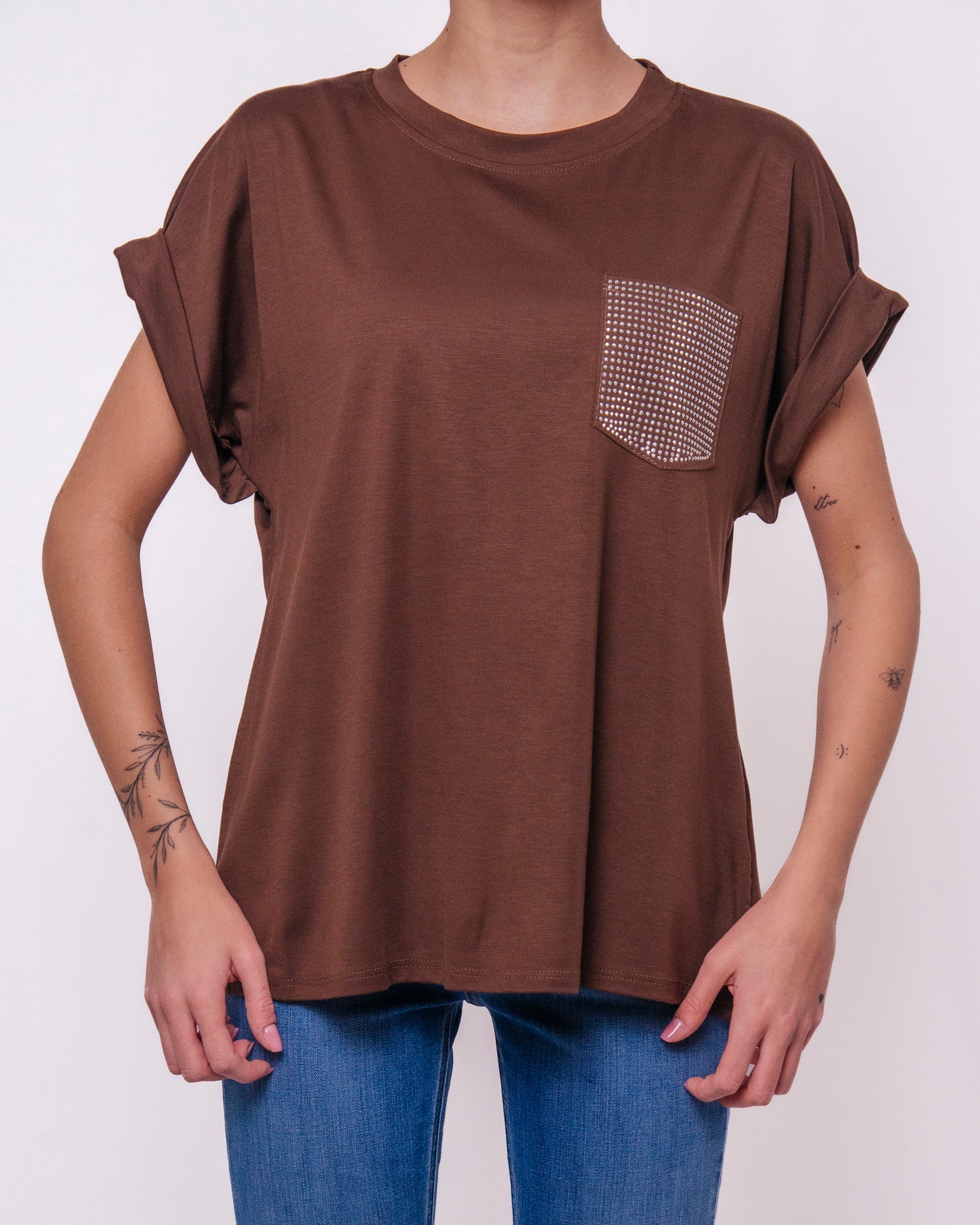 T-shirt Oversize con Taschino in Strass Donna  -  15019EC
