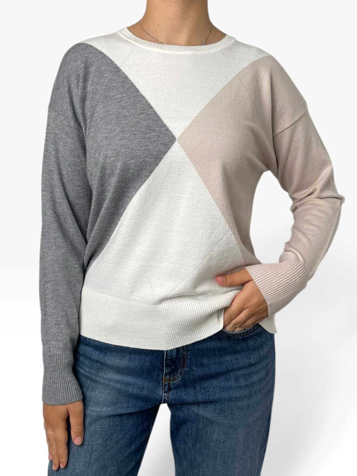 Maglia girocollo a blocchi geometrici Donna  -  MW2600030