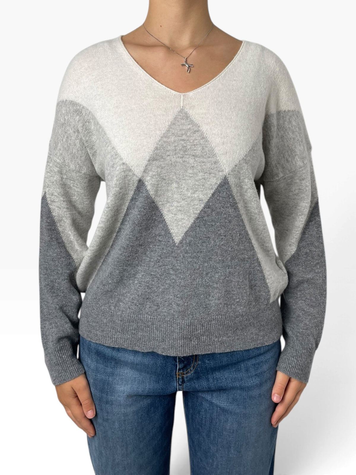 Maglia scollo V a rombi Donna  -  91027KA