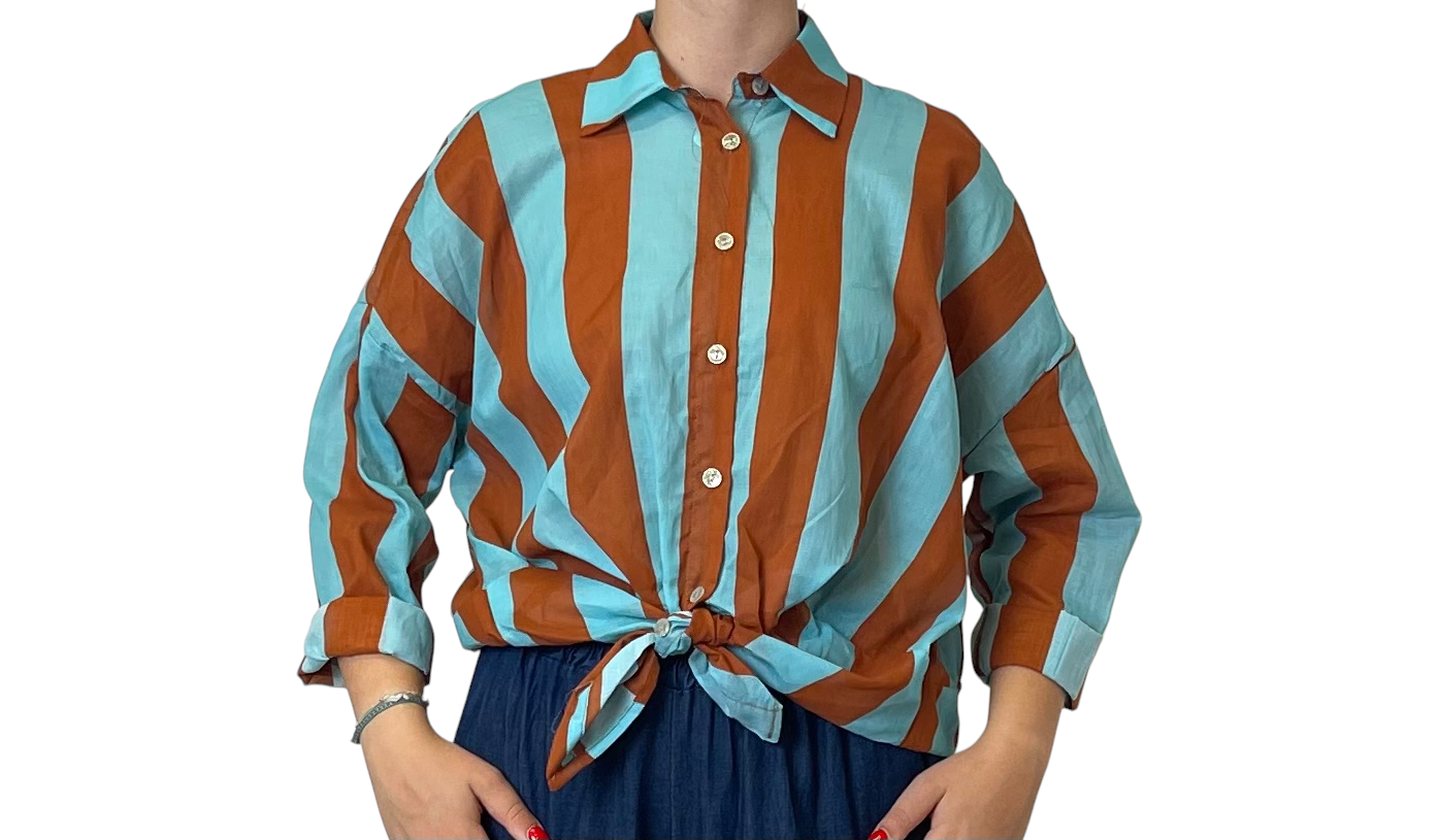 Camicia oversize a righe colletto classico Donna  -  81304V