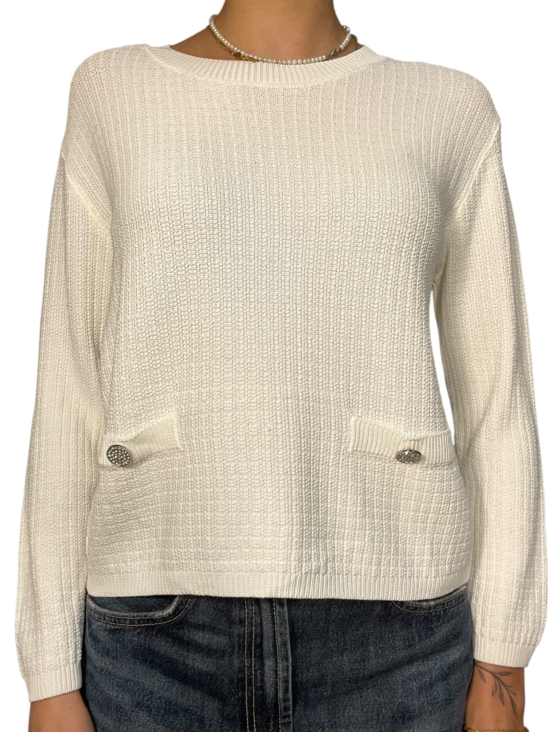 Maglione girocollo in maglia con tasche sul fronte Donna  -  12376KA
