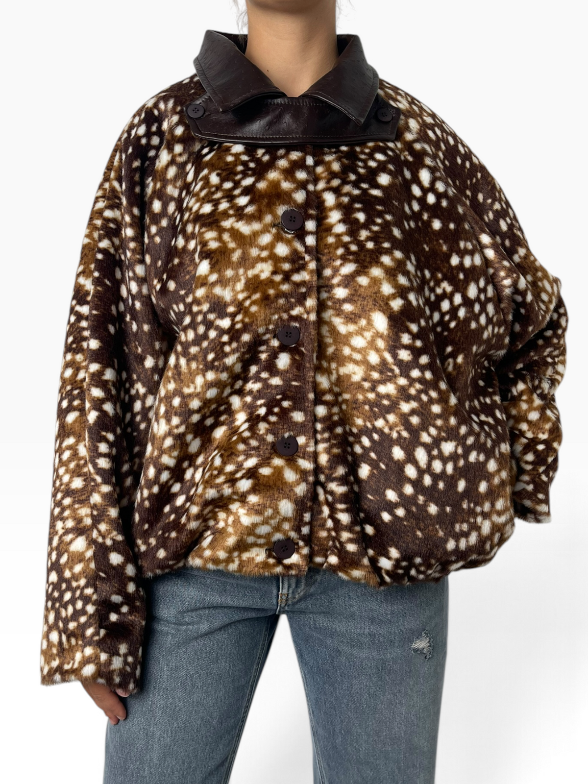 Giubbino oversize in stampa cerbiatto Donna  -  03877LU