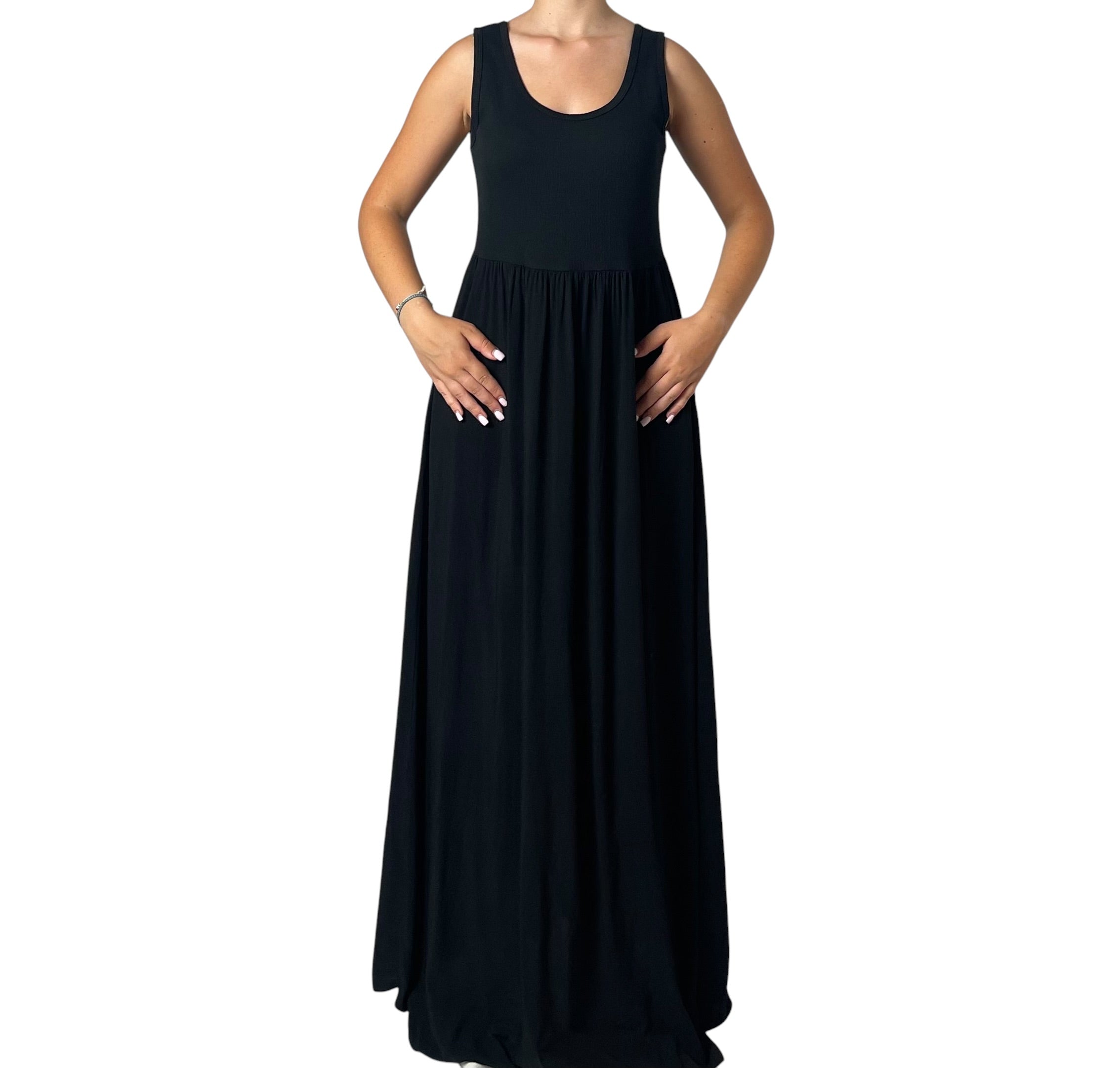 Abito Lungo Smanicato con Gonna Fluida Donna  -  80356EC
