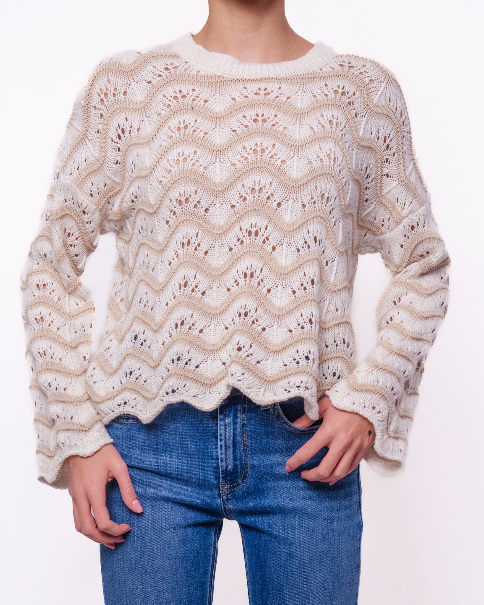 Maglione Traforato a Onde Manica Lunga Donna  -  10514KA