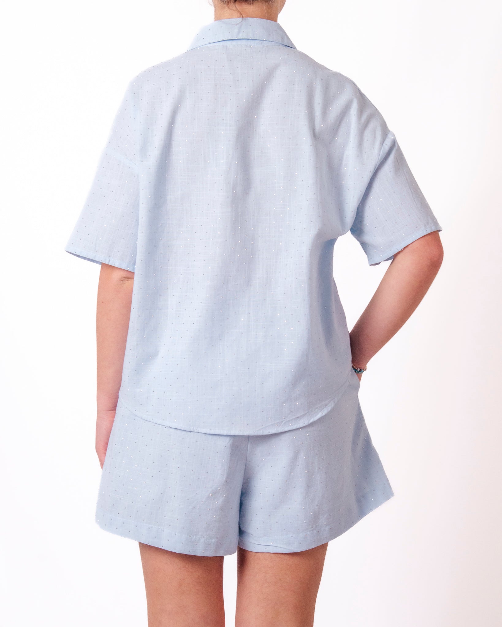 Coordinato camicia e shorts in tessuto glitter puntinato Donna  -  12535YK