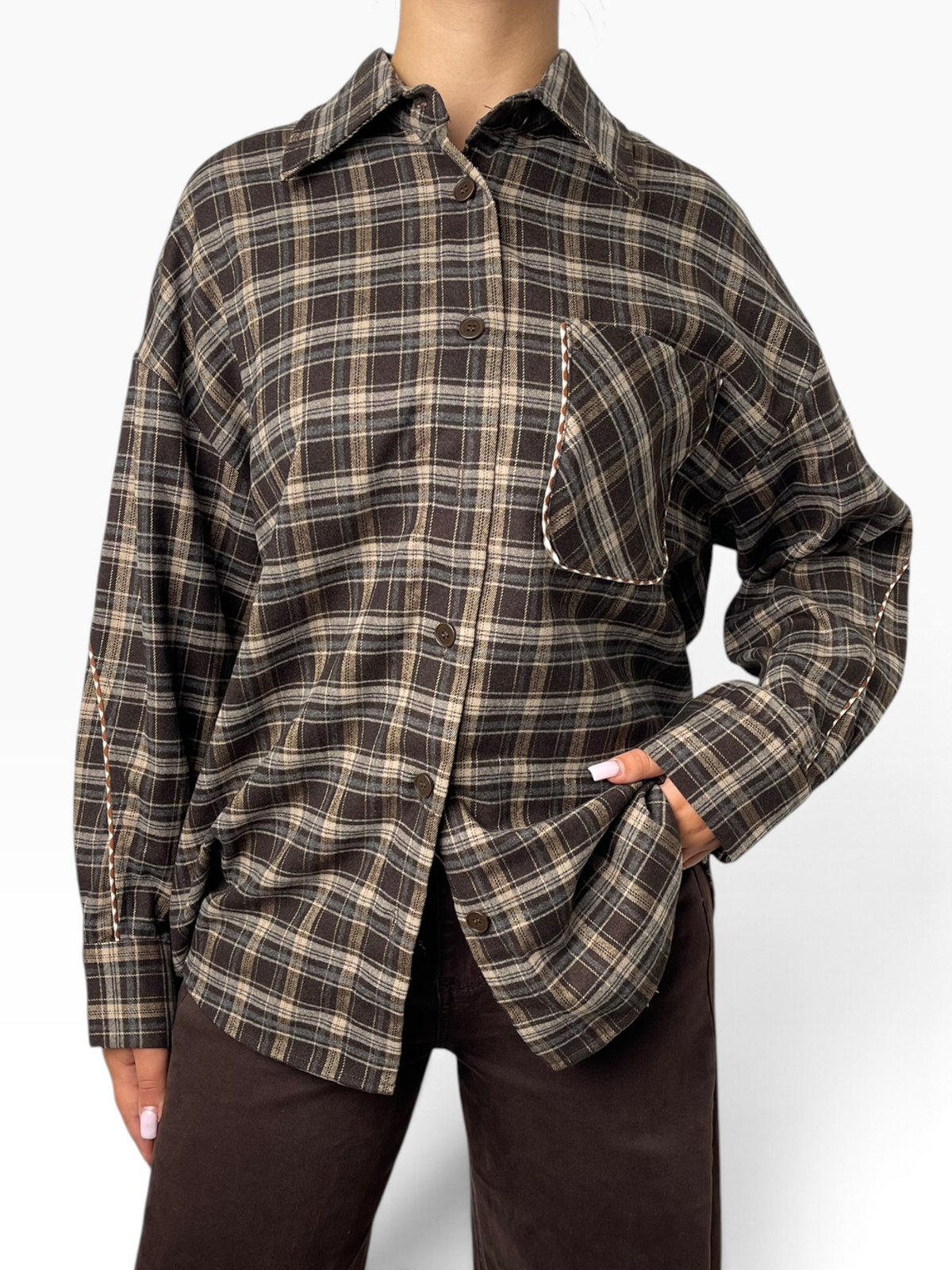 Camicia a quadri con profili a contrasto Donna  -  2007KA