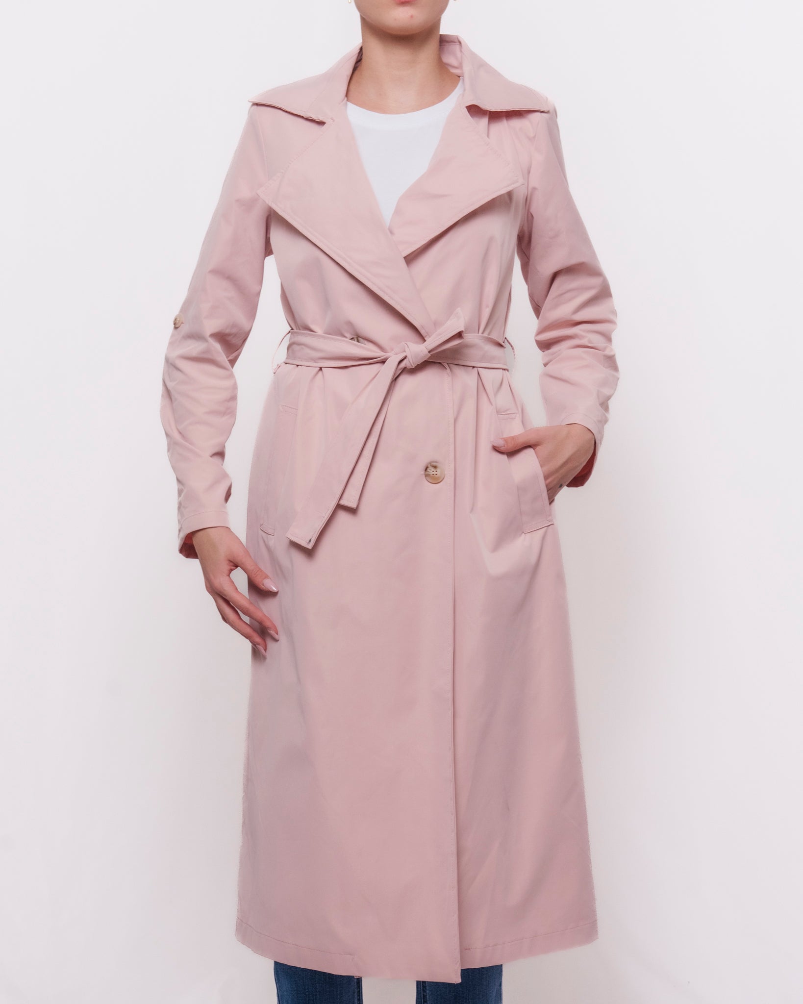 Trench lungo con cintura e revers ampio Donna  -  1361EC