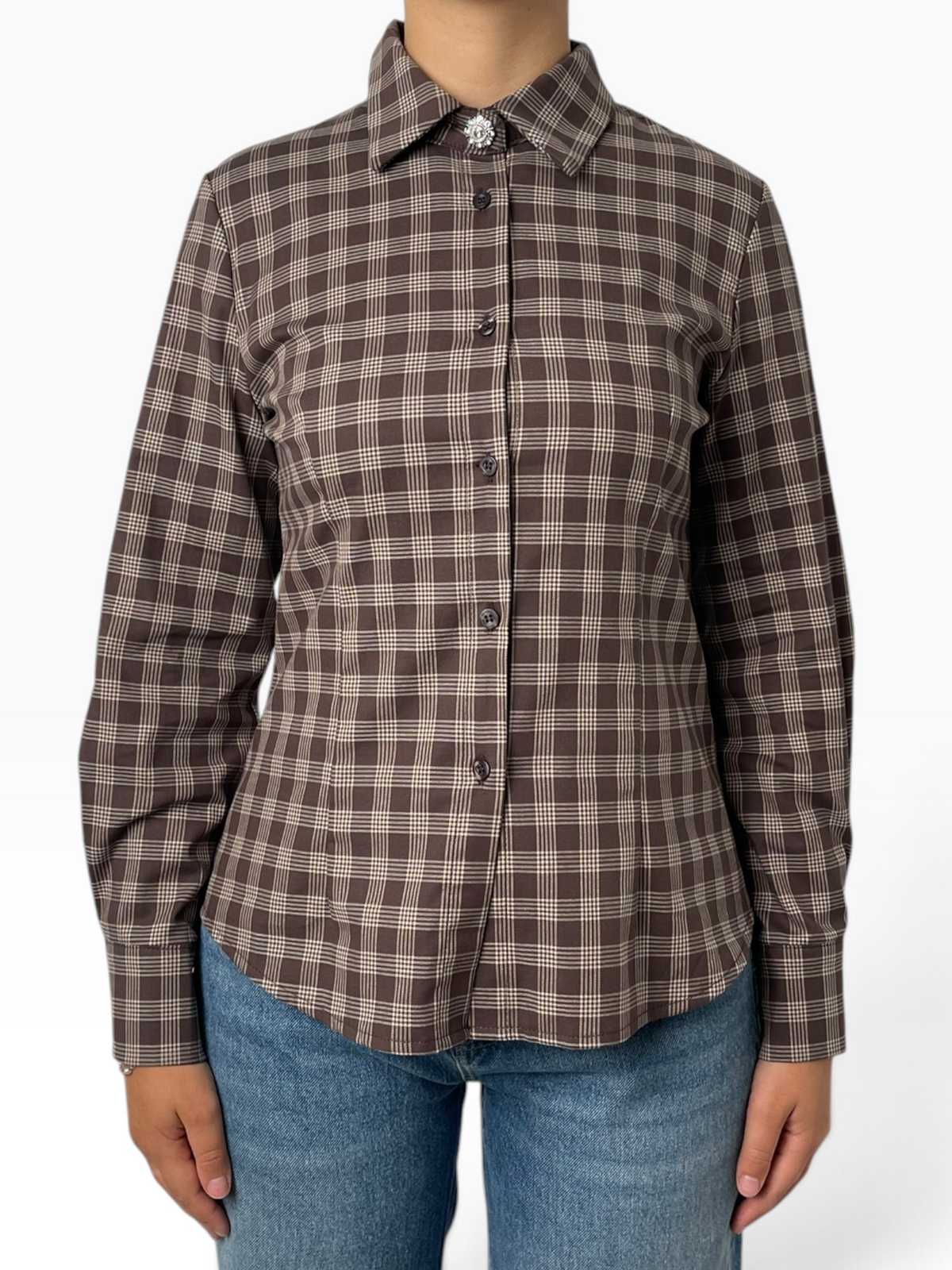 Camicia sciancrata con bottone gioiello Donna  -  748Q