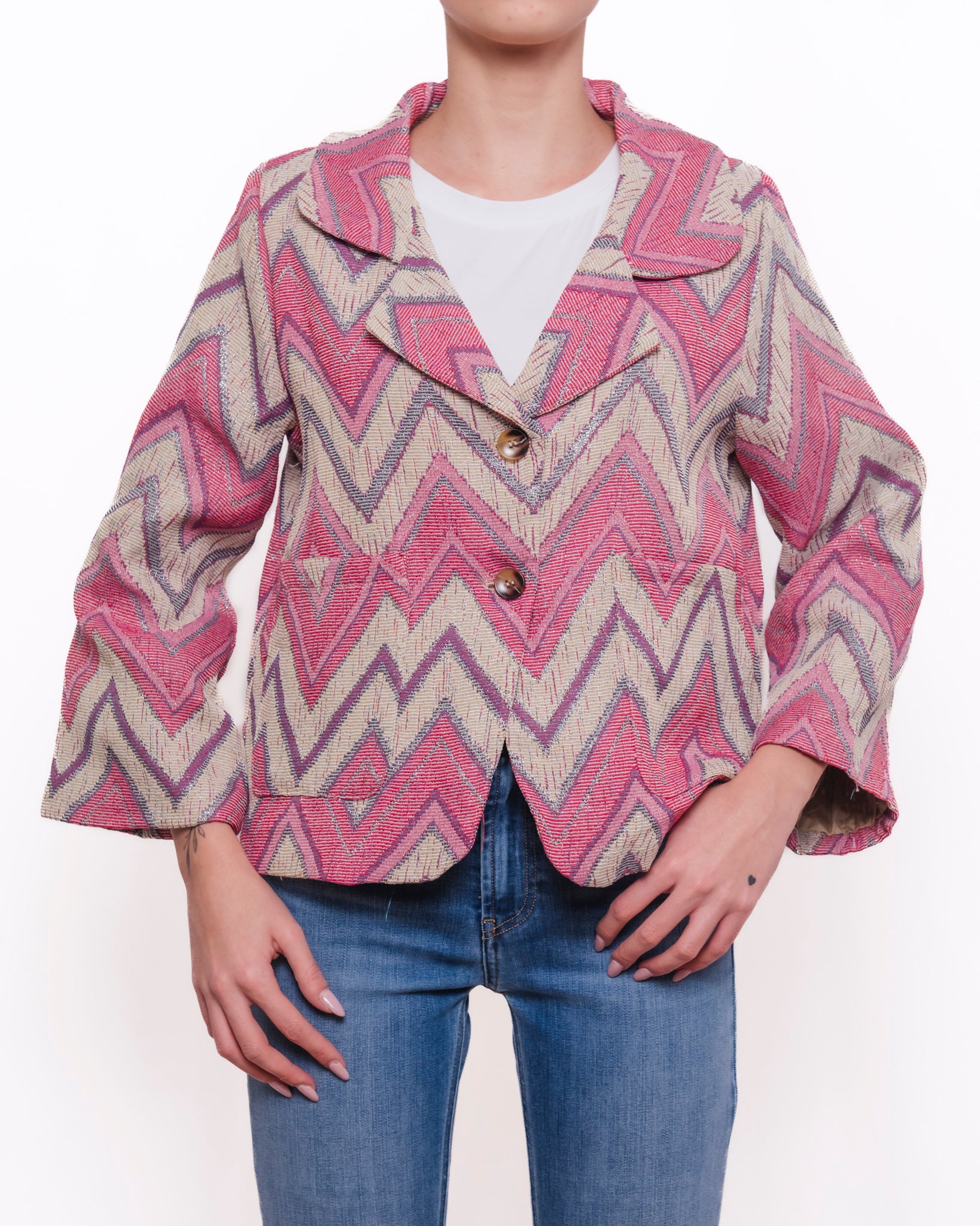 Giacca monopetto fantasia a zigzag con maniche a campana Donna  -  178918V