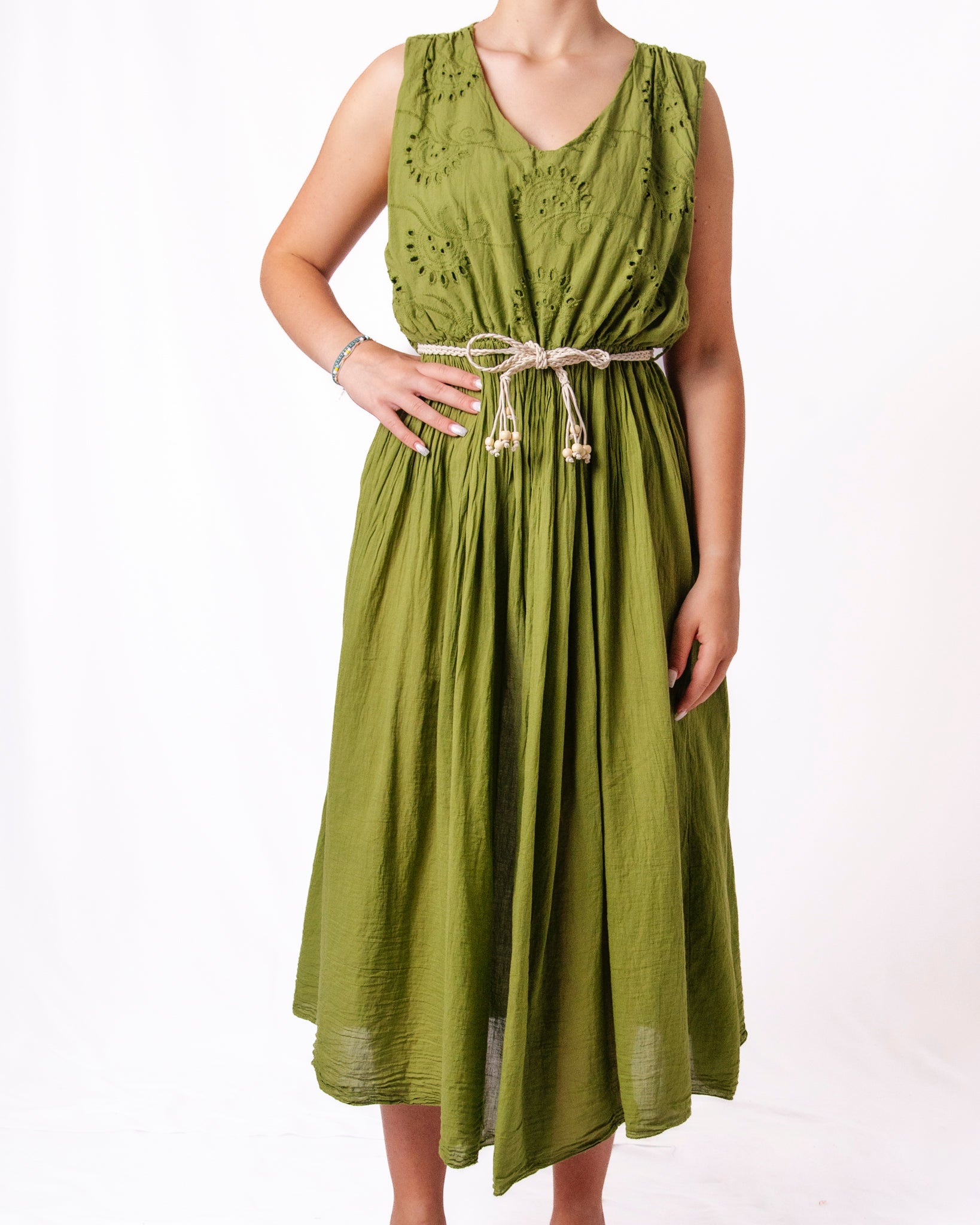 Abito Midi Sangallo Cintura Intrecciata Donna  -  62072CL