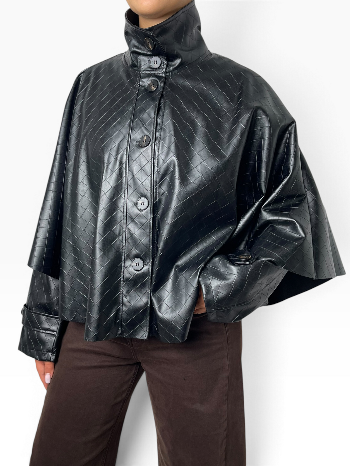 Giacca mantella in ecopelle con collo alto Donna  -  6343KA