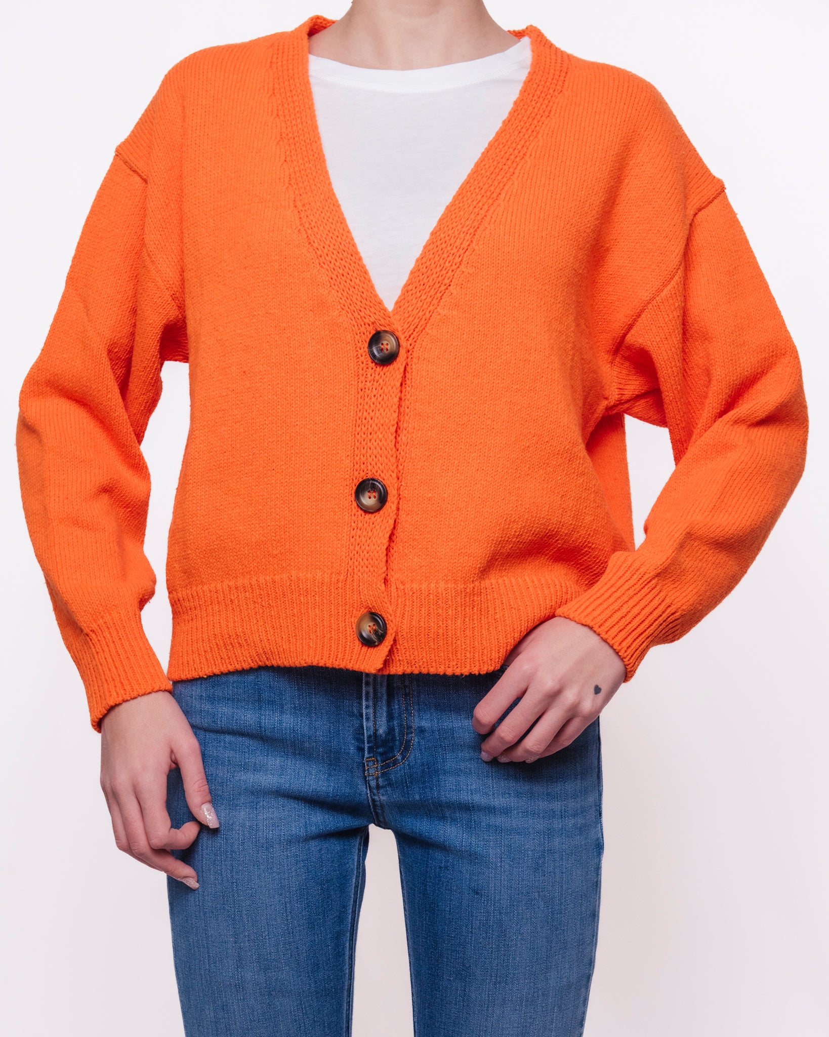 Cardigan oversize scollo a V bottoni a contrasto Donna  -  5AB5015