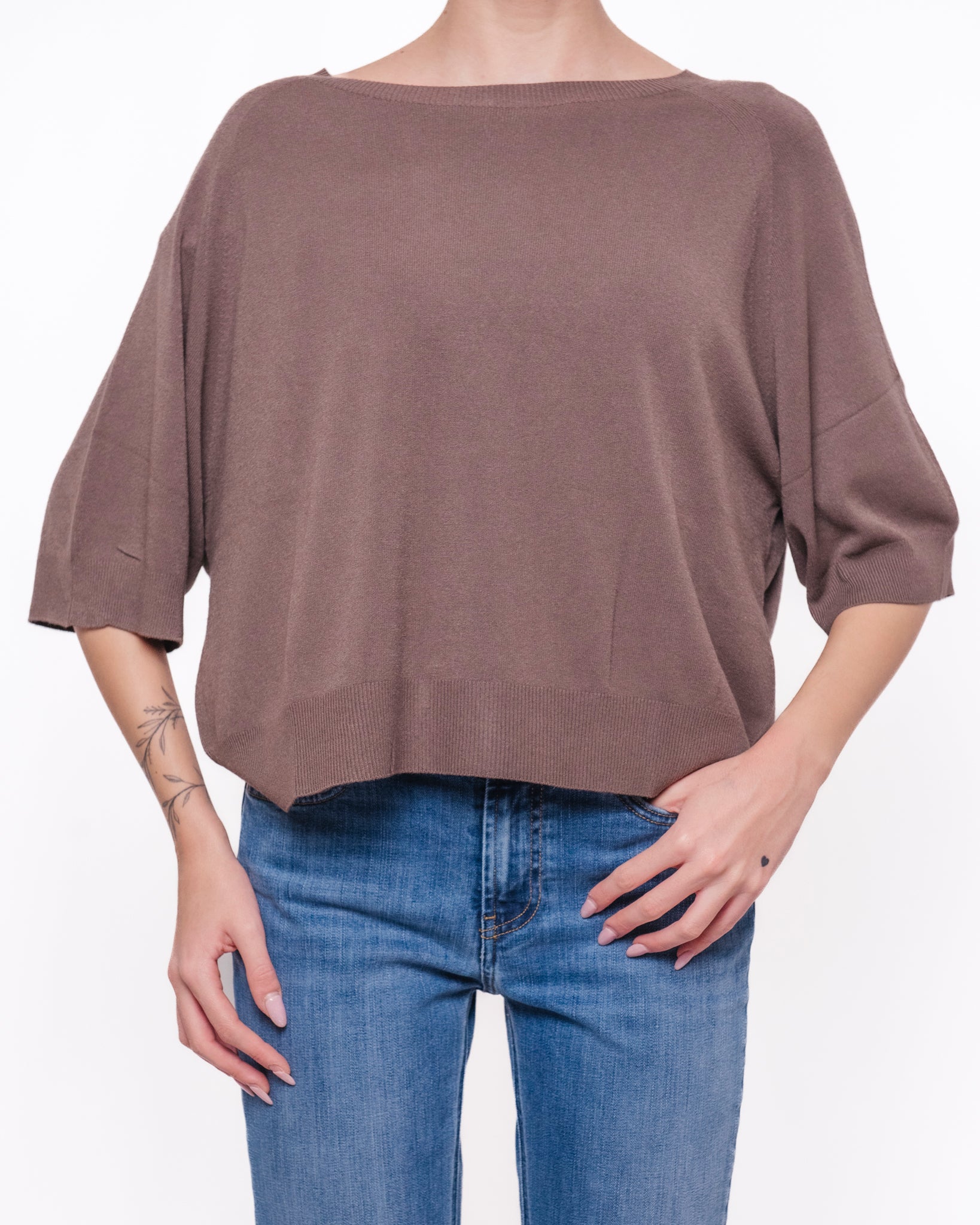 Maglia oversize mezza manica scollatura a barca Donna  -  F0200233