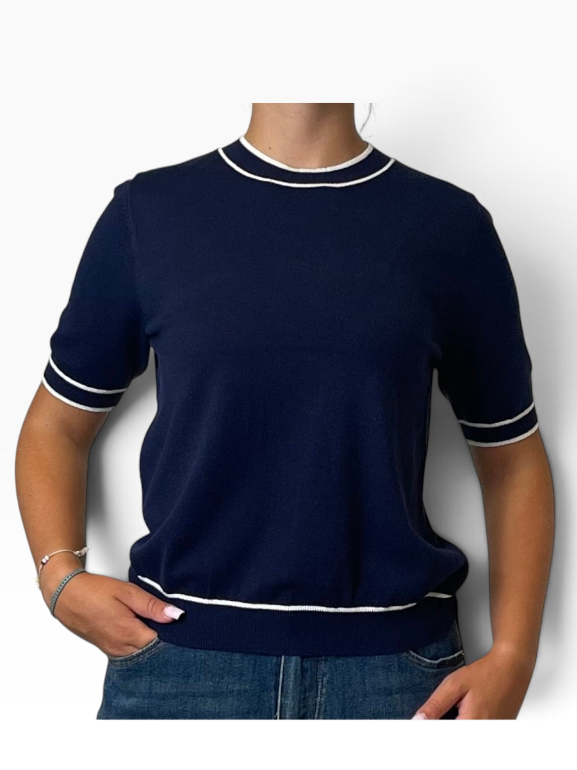 Maglia manica corta profili contrasto Donna  -  6159KA