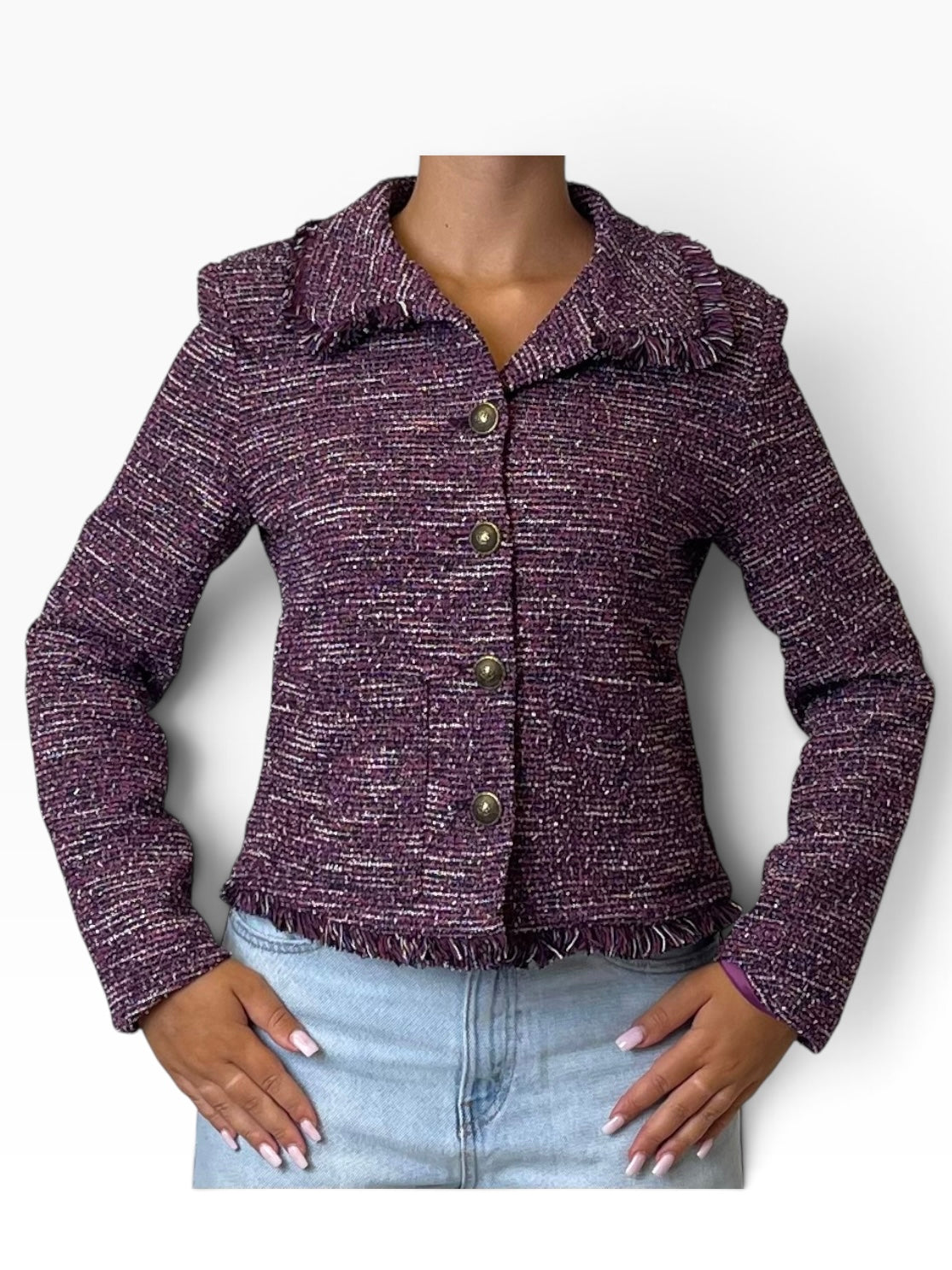 Giacca tweed corta bordi sfrangiati Donna  -  8065CI