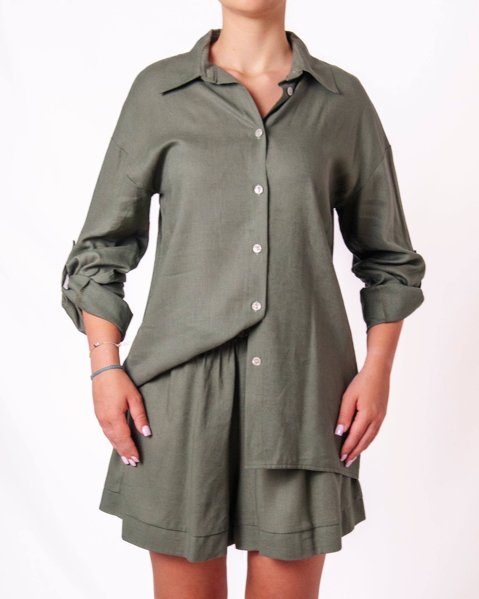 Coordinato camicia oversize e shorts in lino Donna  -  16166/26207