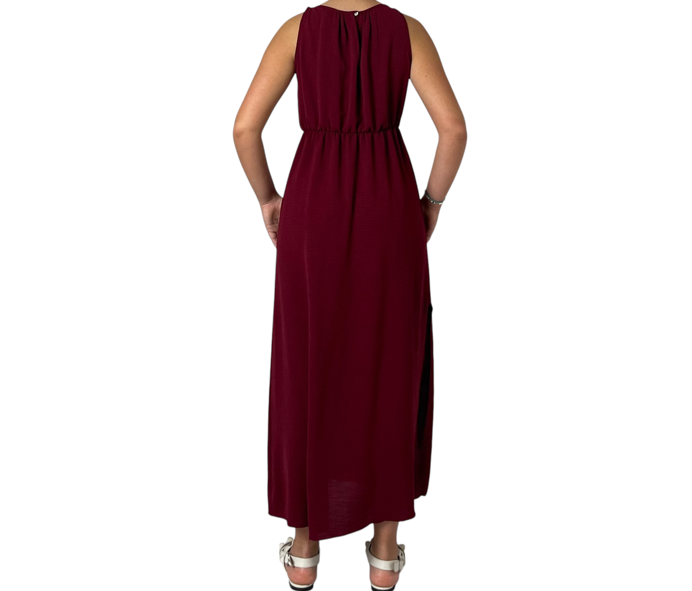 Abito Lungo Senza Maniche con Scollo Arricciato e Vita Elasticata Donna  -  17698X
