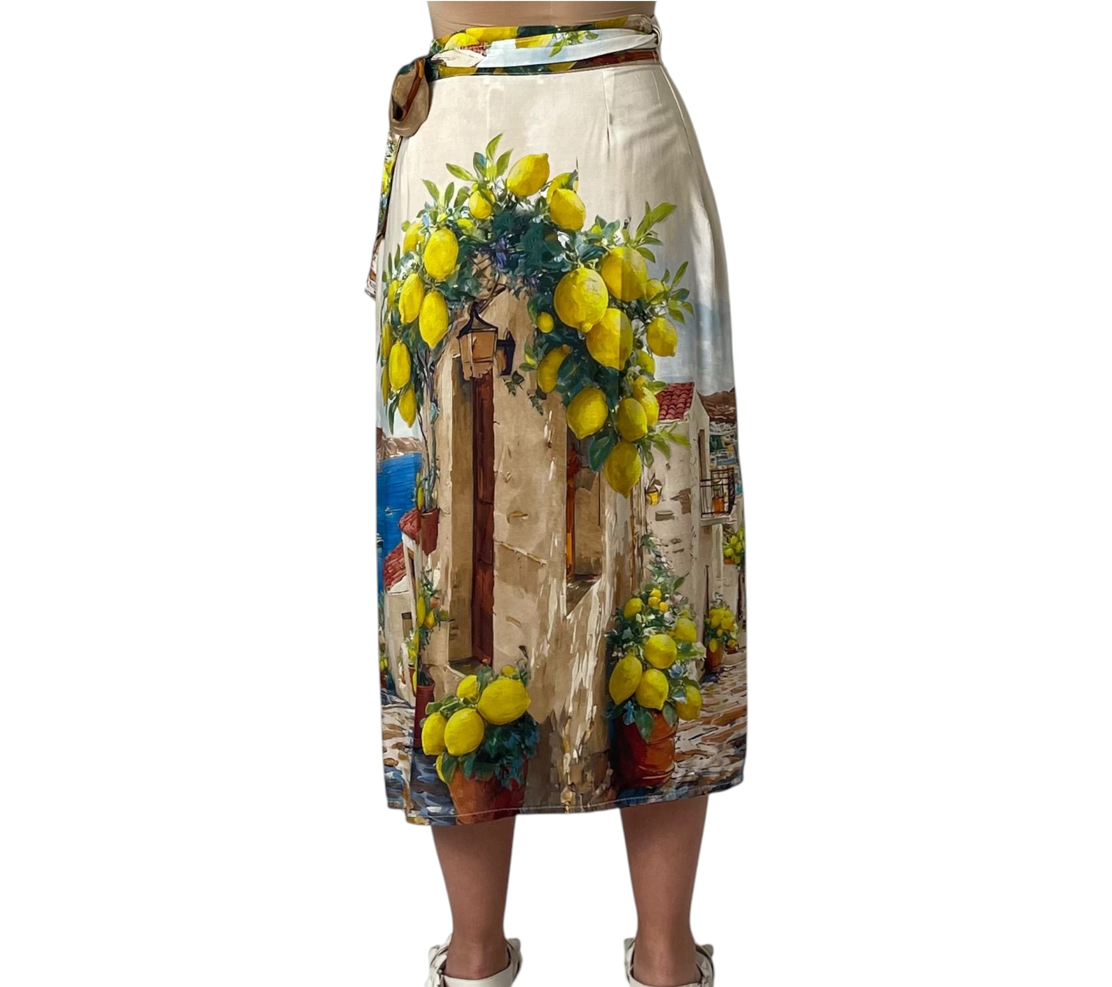 Gonna Midi a Pareo con Stampa Paesaggio di Limoni Donna  -  26272KA