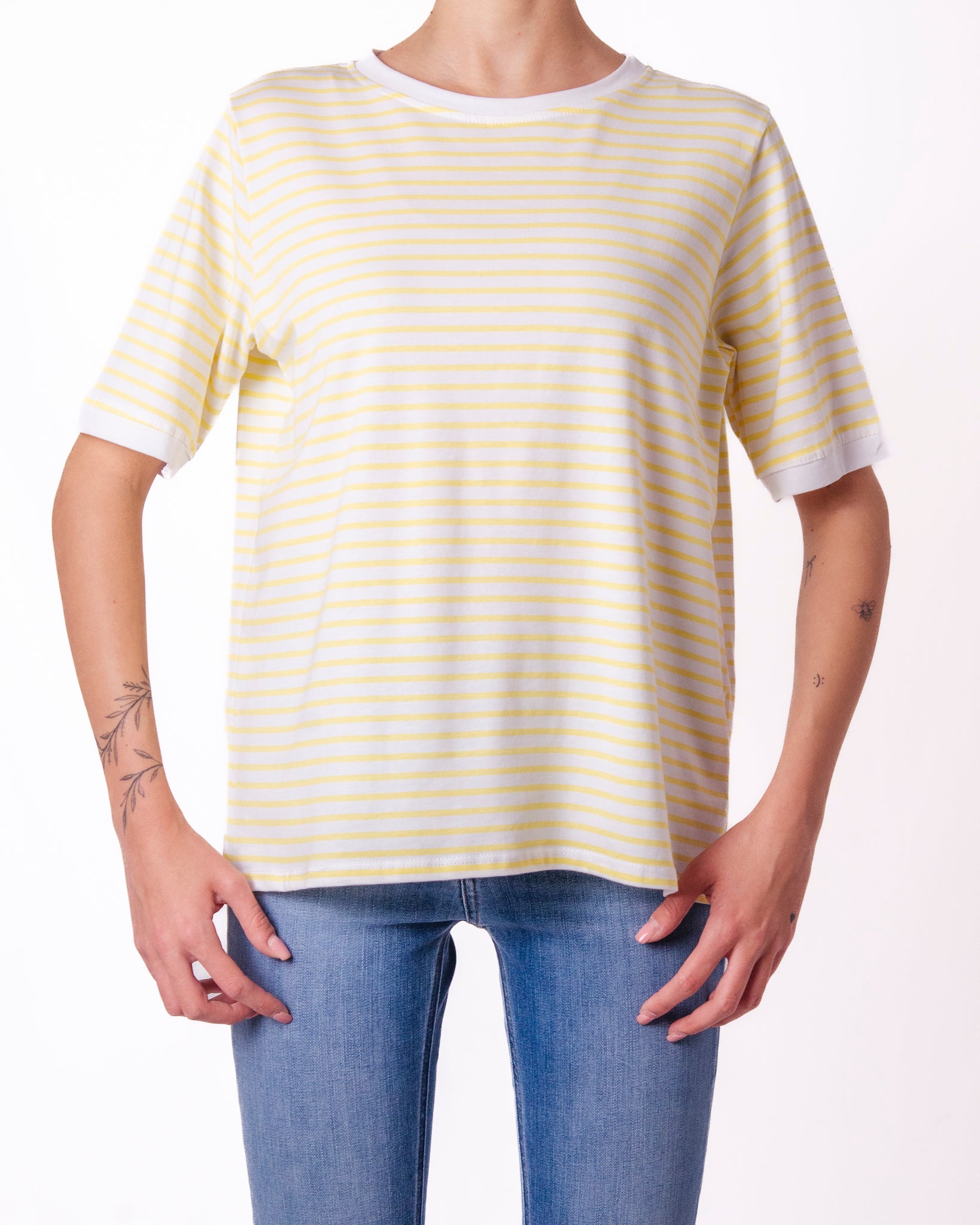 T-shirt a Righe con Manica a Risvolto Donna  -  50609V
